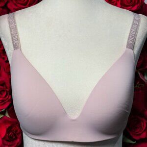 Victorias Secret Light Pink Bra 34C Lightly Plunge Style glitter logo straps